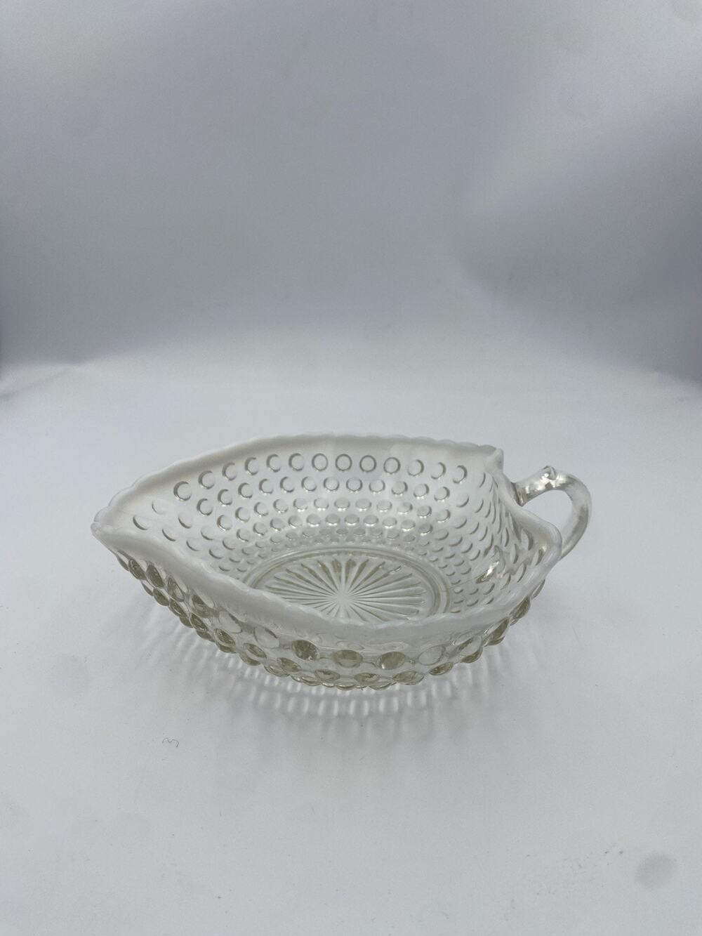 Vintage Anchor Hocking Heart Shaped Glass Hobnail Opalescent Candy Dish Handle